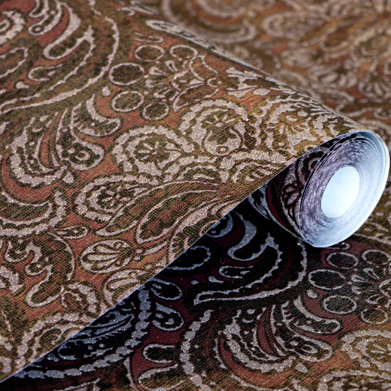 Adonea Aphrodite Glass Beads 3D Embossed 33' L x 21" W Wallpaper Roll, Ruby Red