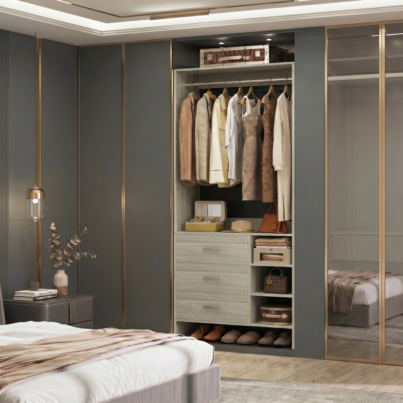 30'' W Closet System with Wooden Drawers, White Oak