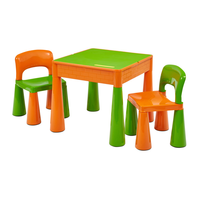 Kids 5-in-1 Activity Table and Two Chairs Set, Orange/Green