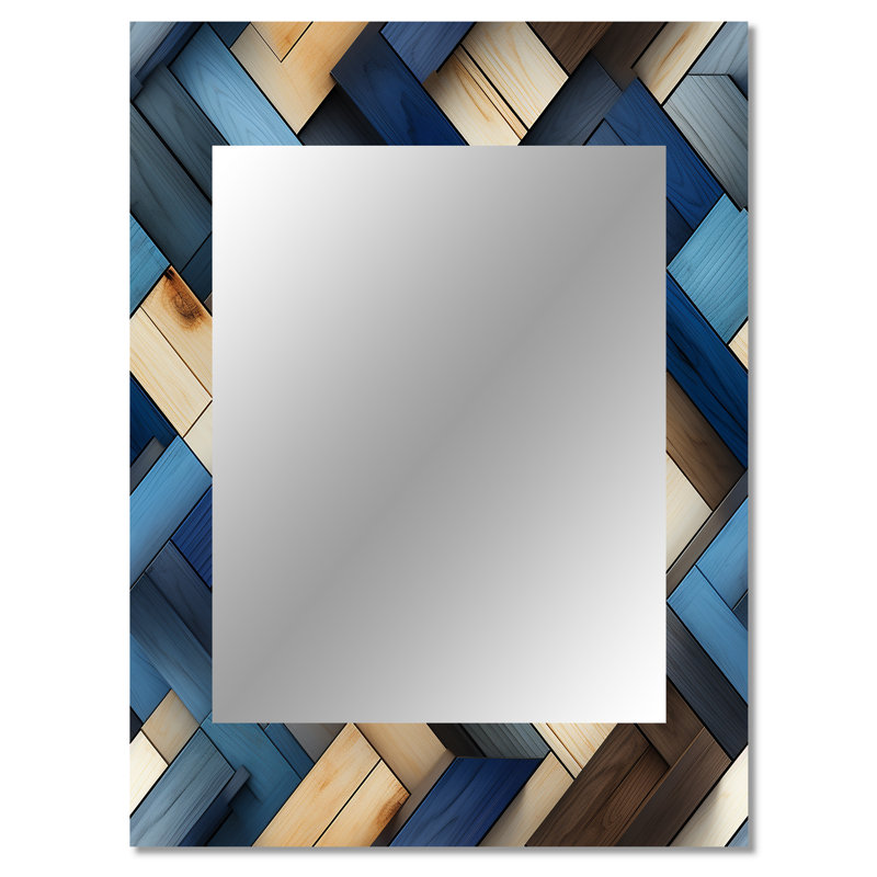 Beige And Blue Stripes Symmetry - Modern Rectangular Wall Mirror, 40" x 30"