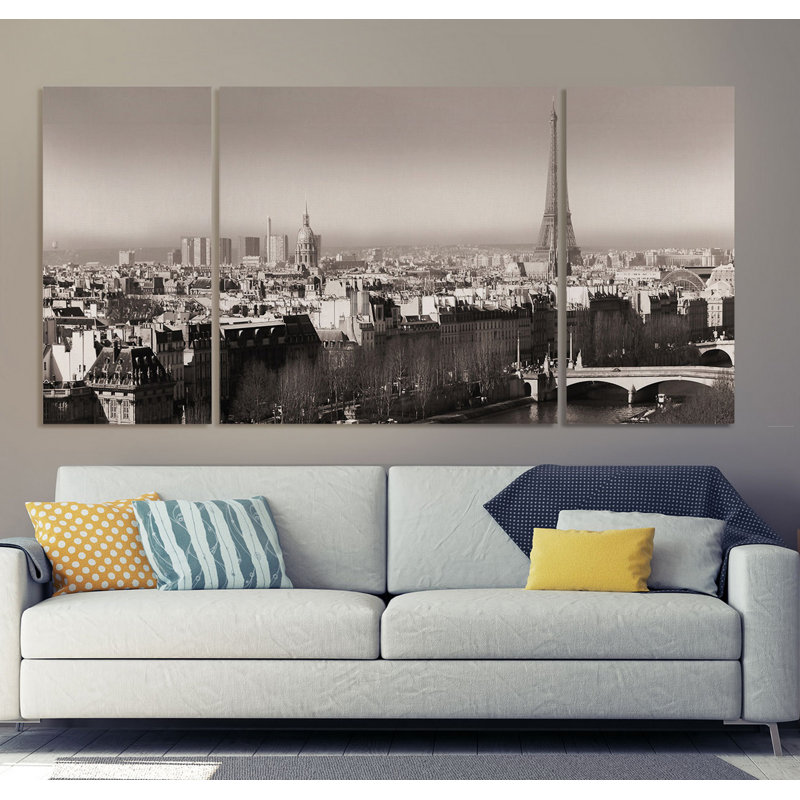 " Paris View Triptych " 3 Piece Art Set, 24" H x 48" W x 1.5" D
