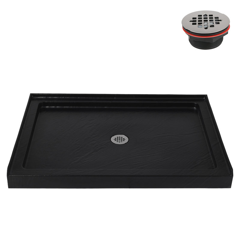Streamline 48 in. x 36 in. Alcove Acrylic Shower Base in Matte Black with Center Drain, Drain Included, Matte Black