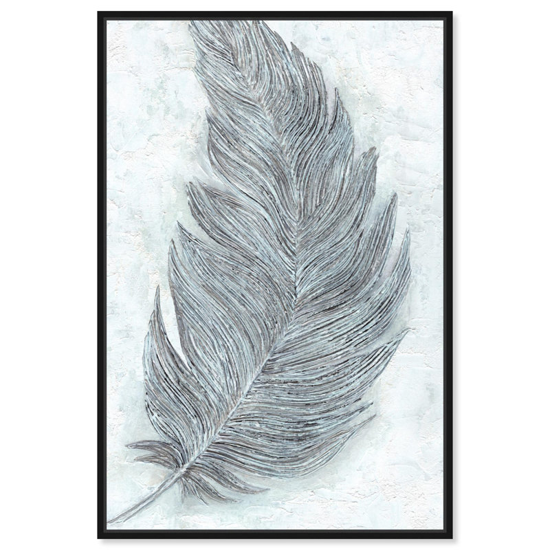 «Grey Feather», toile délicate, art mural ferme par Art Remedy, H 16 po x l 11 po, Cadre noir