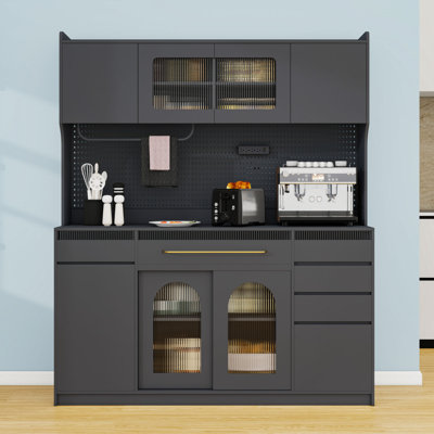 Buffet autoportant avec 6 tiroirs, armoire de rangement, prise de courant et tablettes réglables