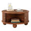 Table basse ronde cannelée avec rangement, bois de pin massif, porte coulissante, design compact, finition noyer-129227929
