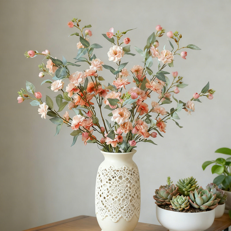 Bouquet de camélia artificiel à 5 tiges, fleur en soie de 35,4 pouces de long, fleur de décoration pour la maison / mariage, couleur curry orange