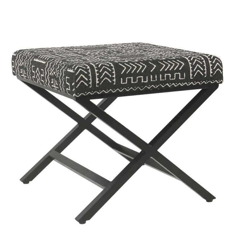 Priscilla Upholstered Ottoman, Geometric Eclectic Black/White