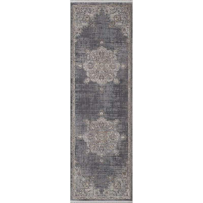 Tapis gris / bleu Serafina Adele 8805, Tapis de couloir 2 pi 7 po x 8 pi