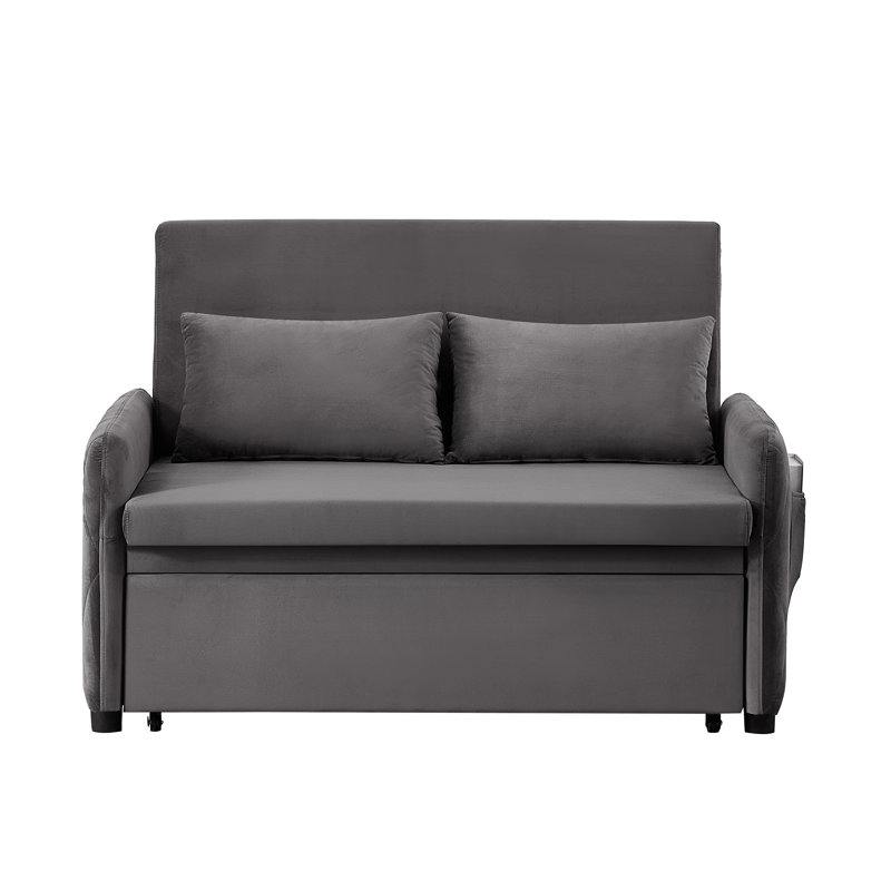 Velvet Sofa Bed with Two Pillows and Adjustable Backrest, Gray Velvet