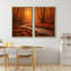 «Autumn Forest Path with Warm Sunset Light», reproduction d'art sur toile encadrée pour chambre principale, 2 pièces-124932820-124932821