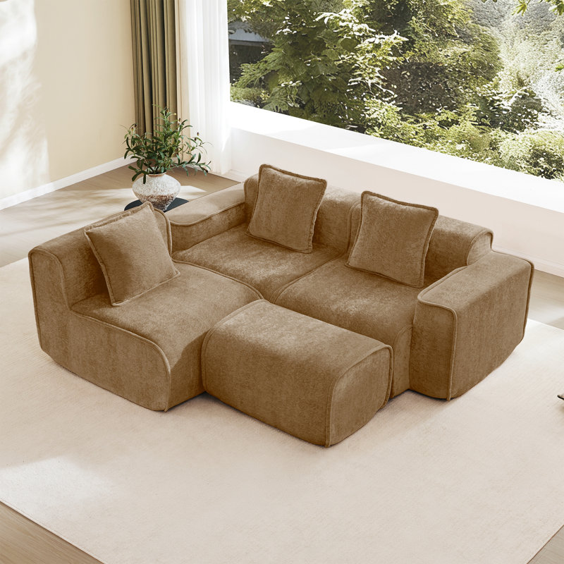 Canapé modulaire en velours avec repose-pieds mobile en forme de L moderne pour la maison