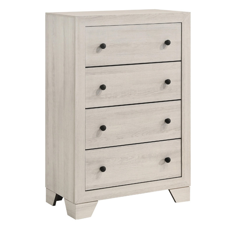 Commode haute 4 tiroirs Cuzzy, bois blanc naturel, White Washed
