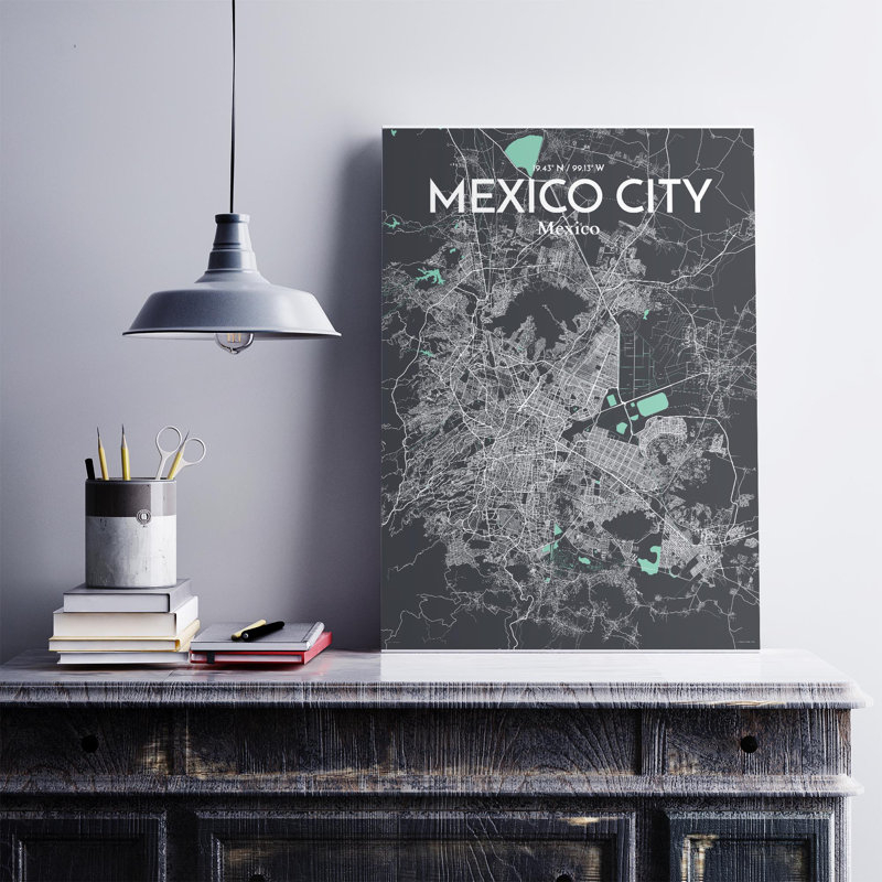 «Mexico City Map», impression, H 27,6 po x l 19,7 po, Vert / gris
