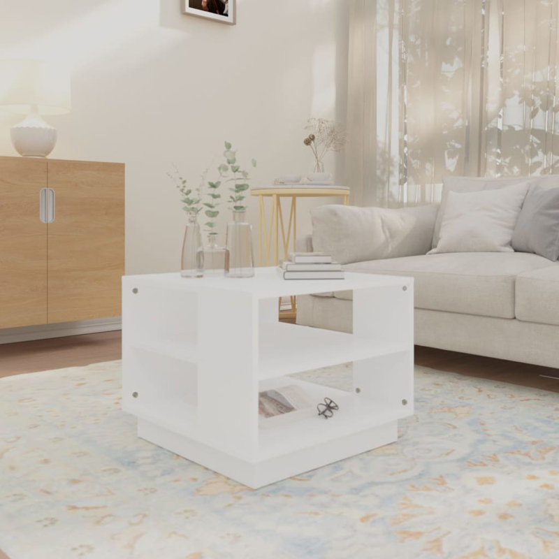 Table de bout en verre avec rangement, 21,7 po x 21,7 po x 16,9 po, Blanc