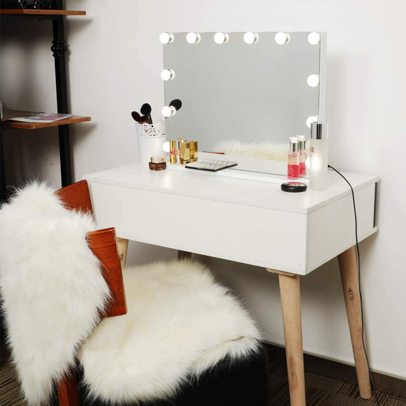 Miroir de maquillage / rasage Hollywood, H 17,3 po x l 22,8 po x P 5,5 po