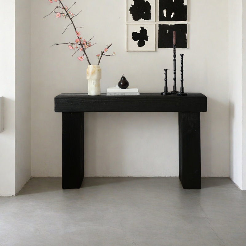 Console simple en bois massif noir, H 27,56 po x l 47,24 po x P 13,78 po