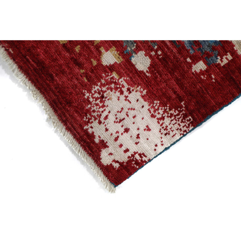 Tapis bleu marine et rouge de haute qualité noué à la main