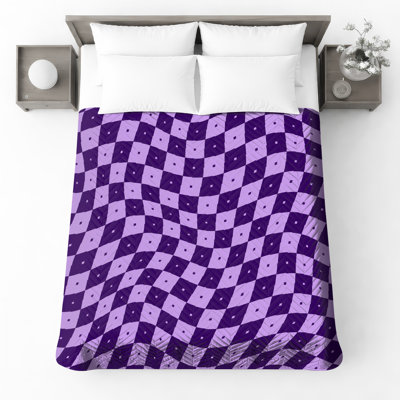 Purple Checkered Waves Quilted Bedspread All Sizes