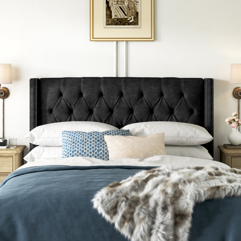 Whitingham Solid Wood Headboard, King, Pewter, Classic Snow Boucle