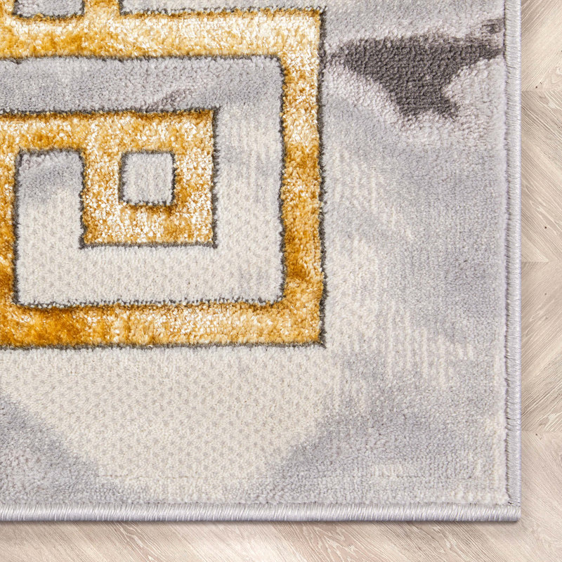 Well Woven Fairmont Huntington Retro Marble Border Ivory Glam Rug, Rectangle 120 x 160cm