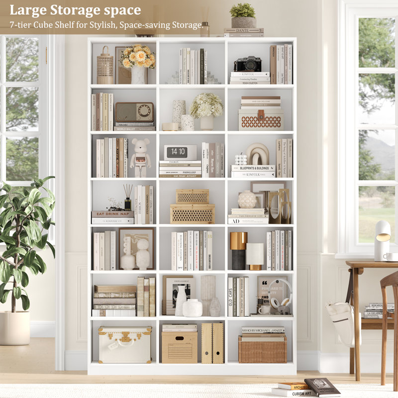 86"H X 47.2"W 7-Tier Standard Wood Storage Bookcase, White