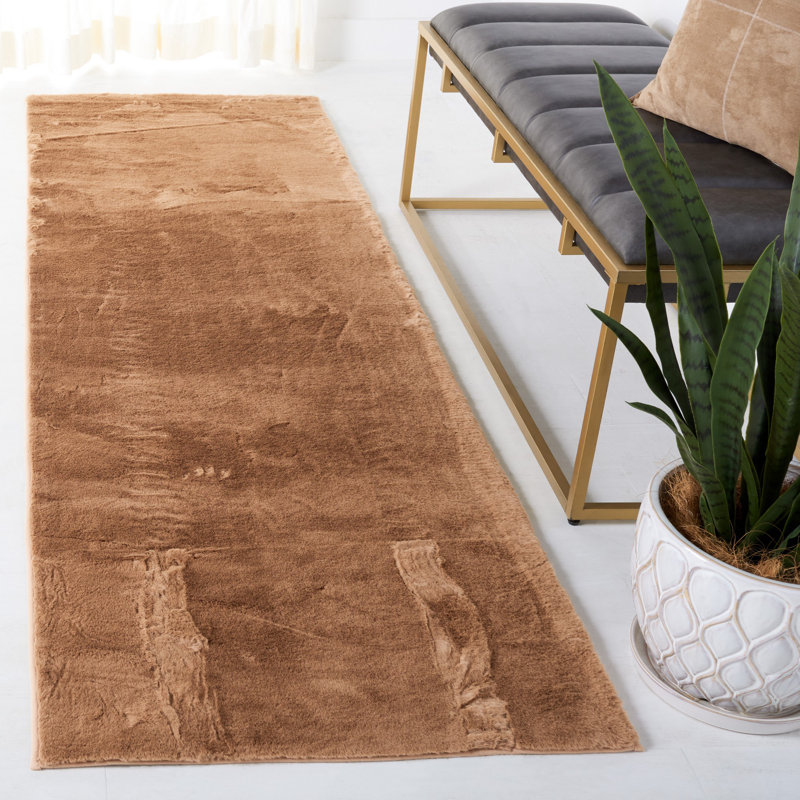 Faux Rabbit Fur Performance Machine Washable Solid Color Rug, Runner 2'6" x 8'