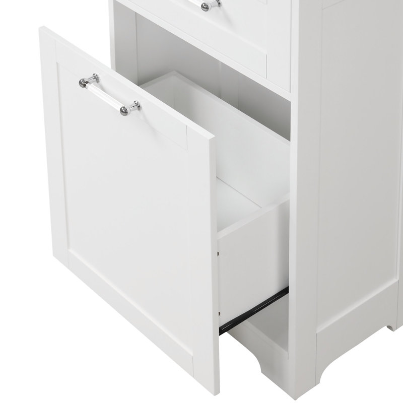 Grande armoire de rangement pour salle de bain, armoire de rangement autoportante avec deux tiroirs et tablette réglable, panneau de fibres à densité moyenne avec finition peinte