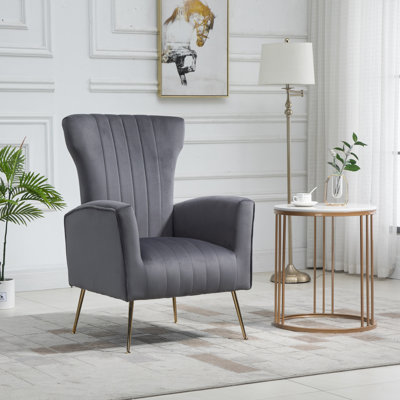 Chaise d'appoint moderne gris 29 "avec pieds en métal doré
