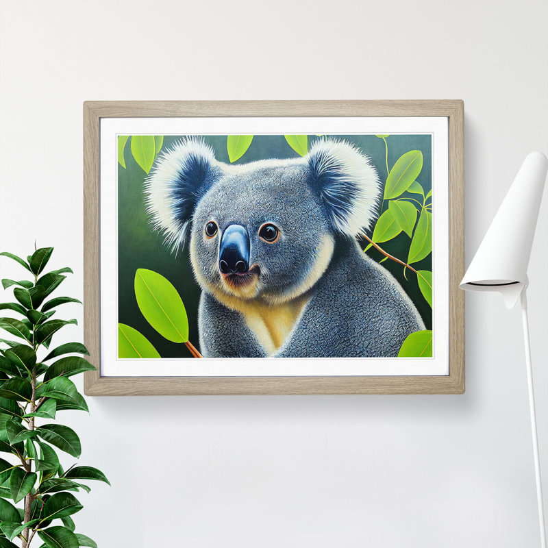 Koala Bear - Single Picture Frame Print, 34cm H x 46cm W x 2cm D, Oak