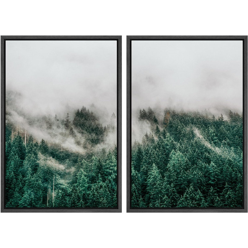 Vue aérienne de paysage de montagne vert brumeux, impression sur toile, 2 pièces, H 36 po x l 48 po x P 1,5 po