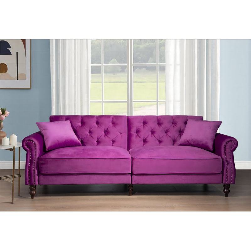 87.8'' Velvet Sofa, Violet Velvet