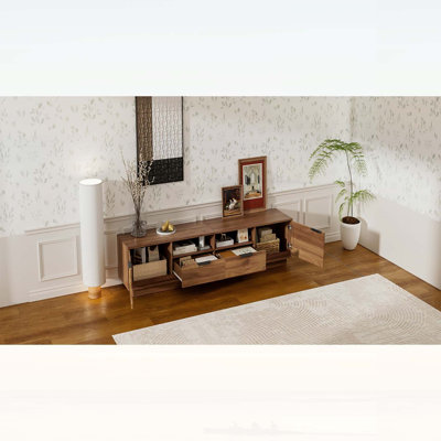 78-Inch TV Stand for TVs up to 85-inch, Media Console with Rattan Front Panels, Ideal for Modern and Bohemian Living Rooms