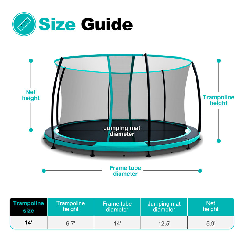 Trampoline dans la cour pour enfants avec filet de sécurité No-Gap, 14'