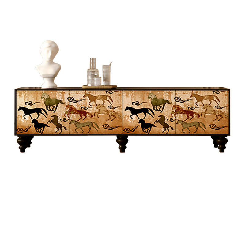 Meuble télé en pin avec armoires de rangement, H 21,65 po x L 86,61 po x l 15,75 po