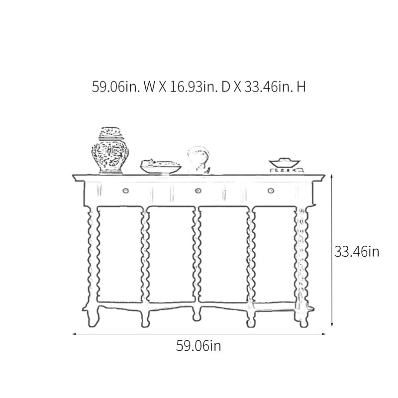 Console rétro avec tiroirs, H 33,46 po x l 59,06 po x P 16,93 po