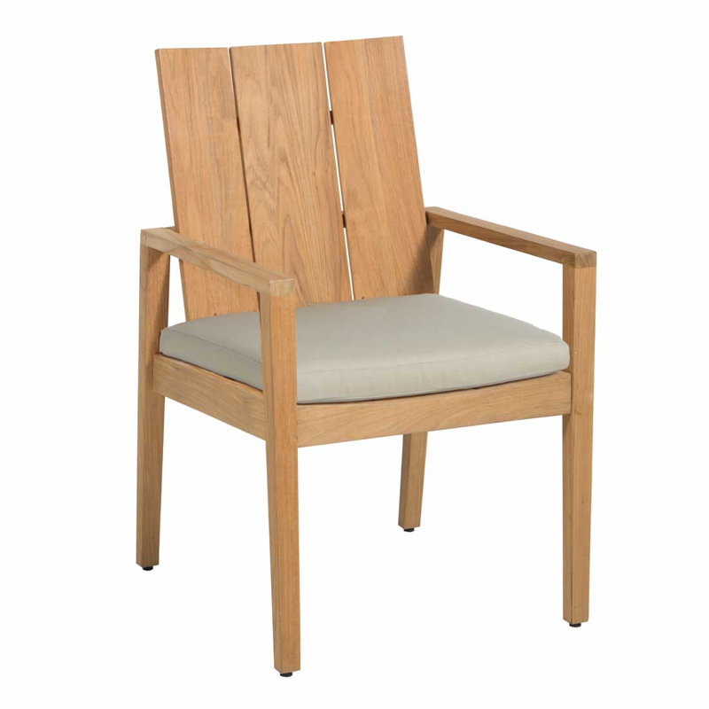 Ashland Patio Dining Armchair with Cushions, No Welt, Dove Sunbrella® Linen, Natural Teak