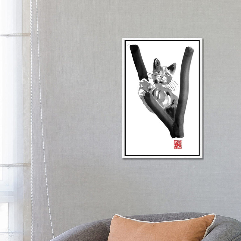 Cat In Tree by Péchane - Painting on Canvas, White Framed, 152.5 cm H x 101.5 cm W