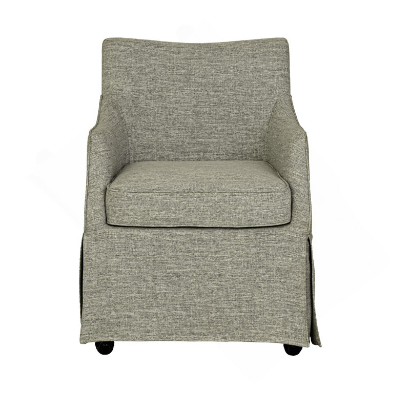 London Upholstered Skirted Dining Arm Chair With Hidden Casters, Gray