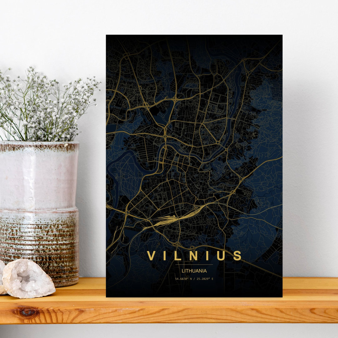 Vilnius Golden Map Abstract Geometric Modern City Wall Art Print