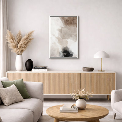 Grunge Abstract Paint Stroke Effect "Faded Tan And Gray Neutral Artwork, Minimalist Modern Contemporary Living Room Wall Pictures, Canvas Giclee Print Wall Art"