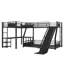 Lit superposé triple en métal noir avec lit mezzanine, bureau, ports USB, tablettes et glissoire