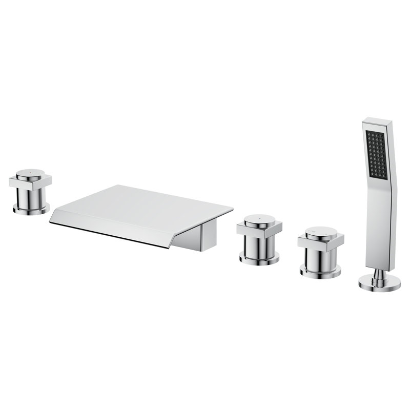 Garniture de robinet de baignoire romaine à 3 poignées avec douche à main, Chrome