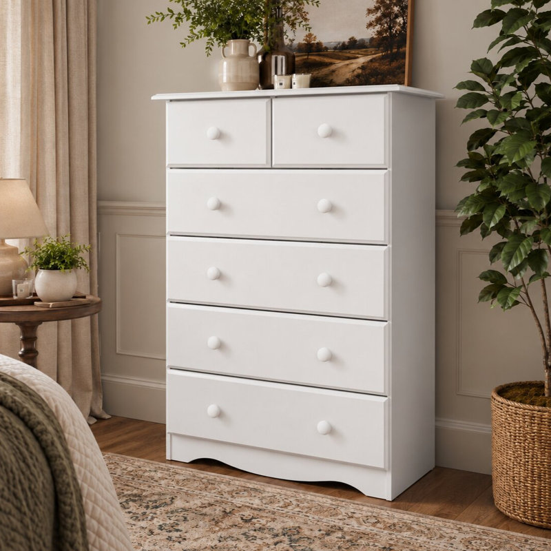 Pine Solid Wood 6 - Drawer Dresser, White