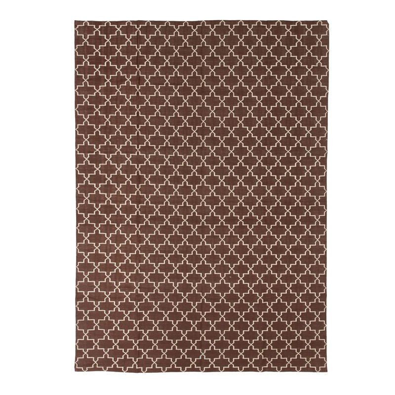 Brown Geometric Dhurrie Cotton Rug, Rectangle 8'10" x 11'10"