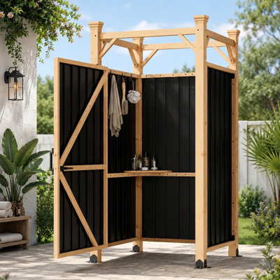 Cabine de douche extérieure avec porte verrouillable, cabine de douche autoportante pour la cour, la piscine, le jardin et la famille