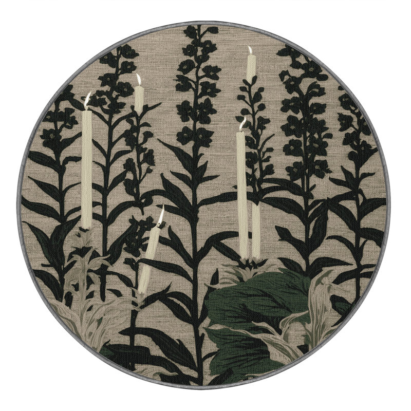 Tapis gris botanique lavable à la machine, Rond 5 pi