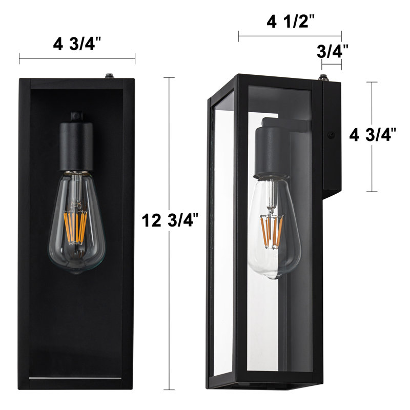 Clear Tempered Glass Outdoor Wall Lantern with Dusk to Dawn (Set of 2)