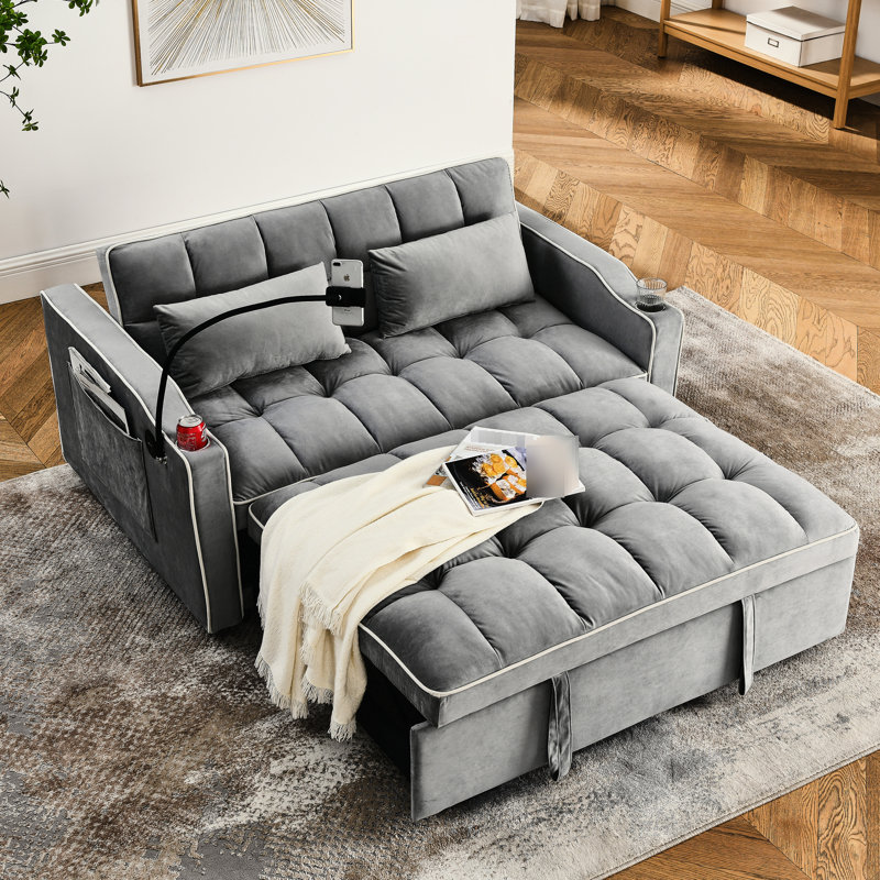 Lit pliant en velours gris, dossier et port réglables pour une expérience améliorée (lit gris en gris,