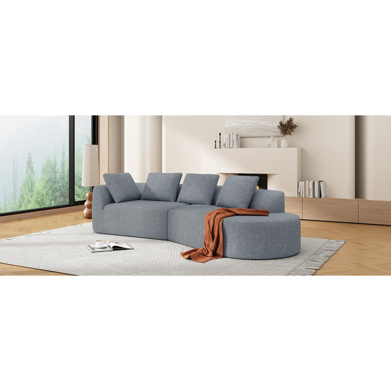 Canapé modulaire courbé de 116 po avec éponge et méridienne entièrement compressés haute densité, revêtement perlé, ensemble 2 pièces, entièrement assemblé faisant face à la droite, pour le salon, le salon