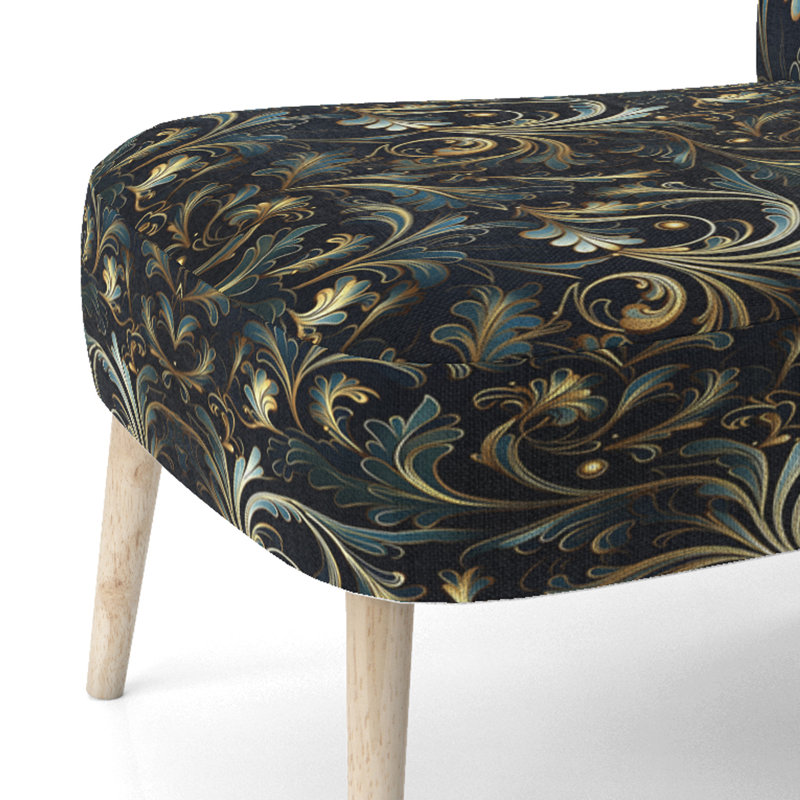 Gold And Green Luxury Damask Pattern - Upholstered Boho Side Chair, Ikat Pattern Accent Chair